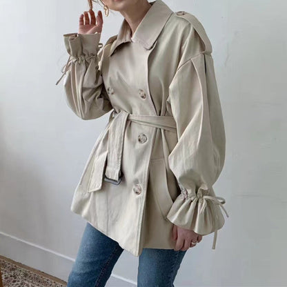 jinran 2022 New Autumn Winter Khaki Minimalist Women&#39;s Trench Coat Sashes Windbreaker Loose Flare Sleeve Double Breasted Trench