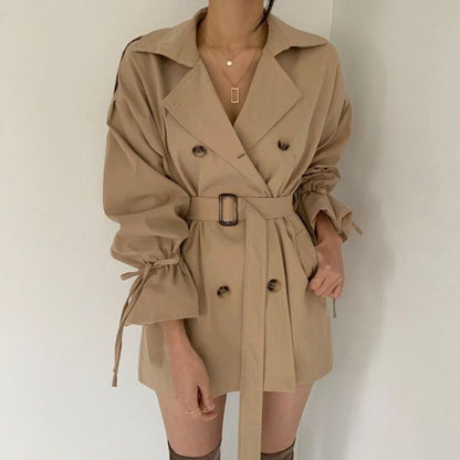 jinran 2022 New Autumn Winter Khaki Minimalist Women&#39;s Trench Coat Sashes Windbreaker Loose Flare Sleeve Double Breasted Trench