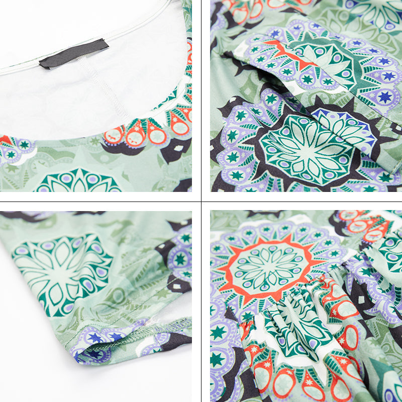 jinran Women&#39;s Summer Dress 2022 for Women Loose Boho Casual Plus size Beach Flower Print silk Long Green Dresses With necklace