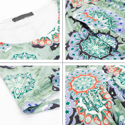 jinran Women&#39;s Summer Dress 2022 for Women Loose Boho Casual Plus size Beach Flower Print silk Long Green Dresses With necklace