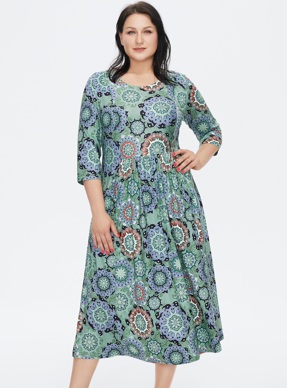 jinran Women&#39;s Summer Dress 2022 for Women Loose Boho Casual Plus size Beach Flower Print silk Long Green Dresses With necklace