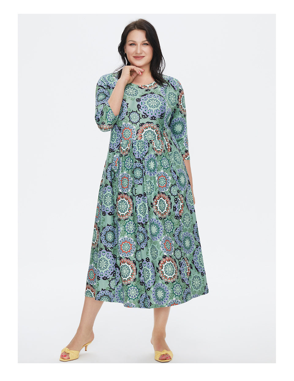 jinran Women&#39;s Summer Dress 2022 for Women Loose Boho Casual Plus size Beach Flower Print silk Long Green Dresses With necklace