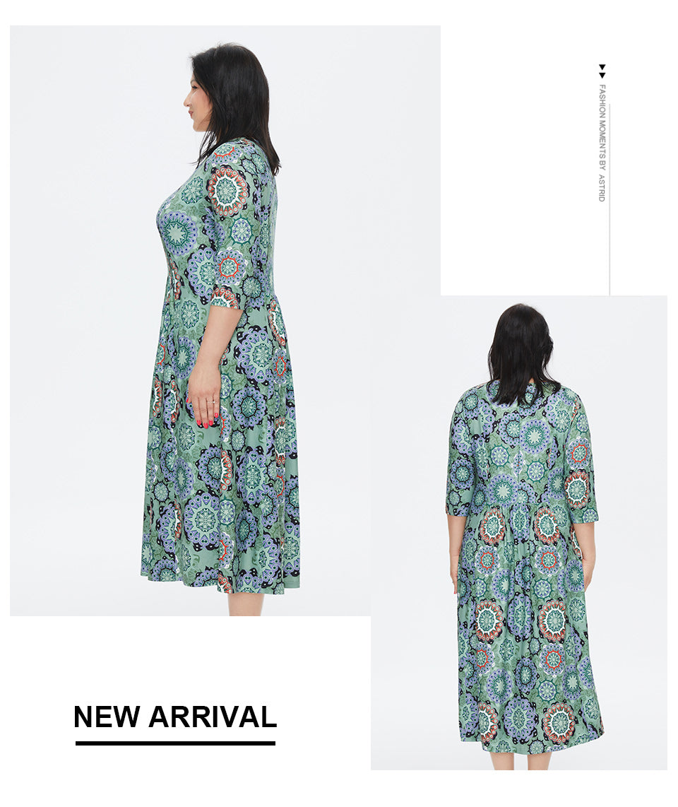 jinran Women&#39;s Summer Dress 2022 for Women Loose Boho Casual Plus size Beach Flower Print silk Long Green Dresses With necklace