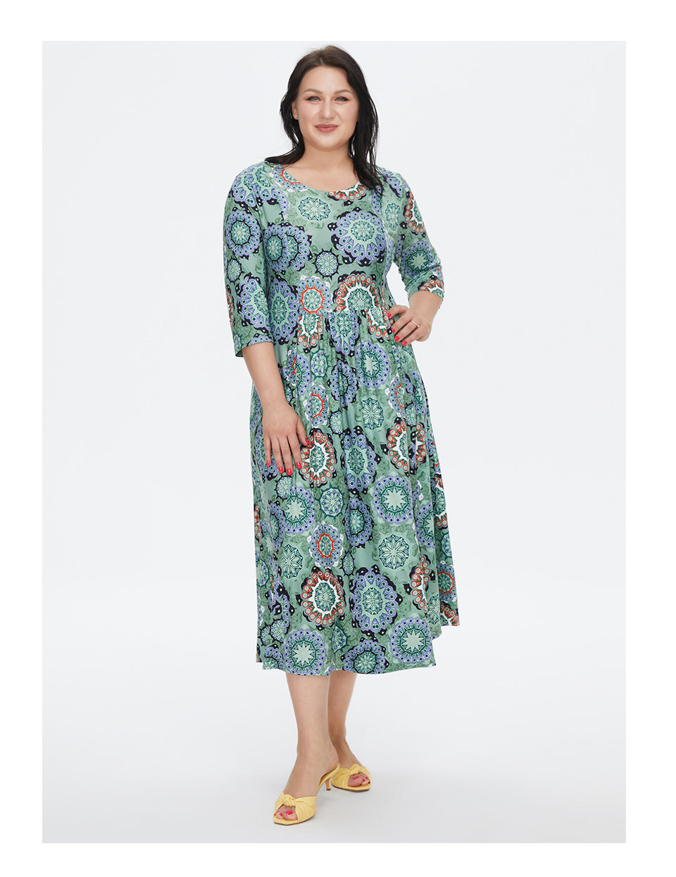 jinran Women&#39;s Summer Dress 2022 for Women Loose Boho Casual Plus size Beach Flower Print silk Long Green Dresses With necklace