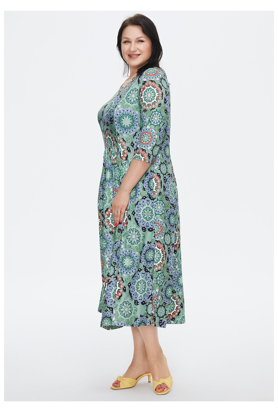 jinran Women&#39;s Summer Dress 2022 for Women Loose Boho Casual Plus size Beach Flower Print silk Long Green Dresses With necklace