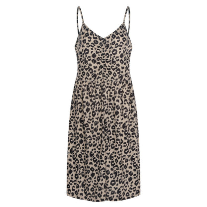 jinran Summer Casual Women&#39;s 2022 Sexy V-Neck Leopard Sling Dress Fashion Female Flower Print Beach Party Dresses Sleeveless Backless