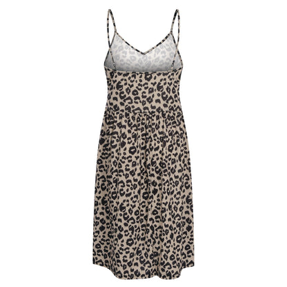 jinran Summer Casual Women&#39;s 2022 Sexy V-Neck Leopard Sling Dress Fashion Female Flower Print Beach Party Dresses Sleeveless Backless