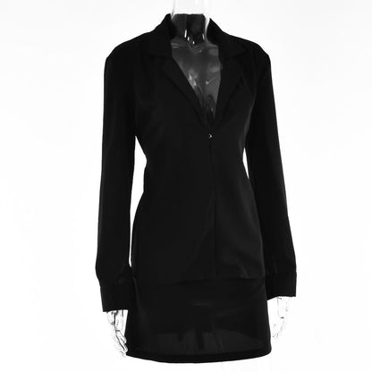 jinran Women&#39;s summer new solid color suit sexy OL light mature hot girl cardigan buttoned blouse high waist skirt