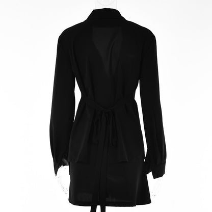 jinran Women&#39;s summer new solid color suit sexy OL light mature hot girl cardigan buttoned blouse high waist skirt