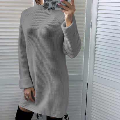 jinran 2022 Autumn Winter New Elegant Fashion Turtleneck Long Sleeve Women&#39;s Mini Dress Casual Loose Solid Ladies Knit Dresses