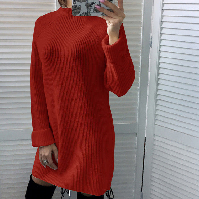 jinran 2022 Autumn Winter New Elegant Fashion Turtleneck Long Sleeve Women&#39;s Mini Dress Casual Loose Solid Ladies Knit Dresses