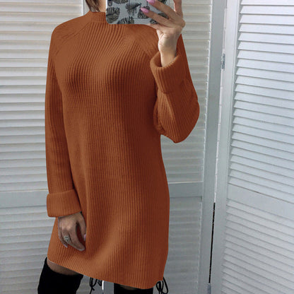 jinran 2022 Autumn Winter New Elegant Fashion Turtleneck Long Sleeve Women&#39;s Mini Dress Casual Loose Solid Ladies Knit Dresses