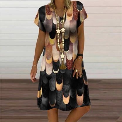 jinran Plaid Geometric Graphic Mini Dresses for Women&#39;s Clothing 2021 Summer New Casual Loose Short Sleeve V-Neck Beach Sundress Ladies