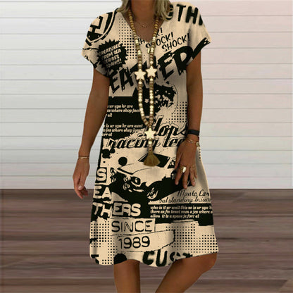 jinran Plaid Geometric Graphic Mini Dresses for Women&#39;s Clothing 2021 Summer New Casual Loose Short Sleeve V-Neck Beach Sundress Ladies