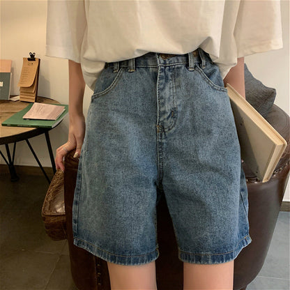 jinran Straight Shorts Women Ulzzang Summer Chic High Waist Denim Preppy Girls Streetwear All-match Leisure Stylish Women&#39;s Clothing