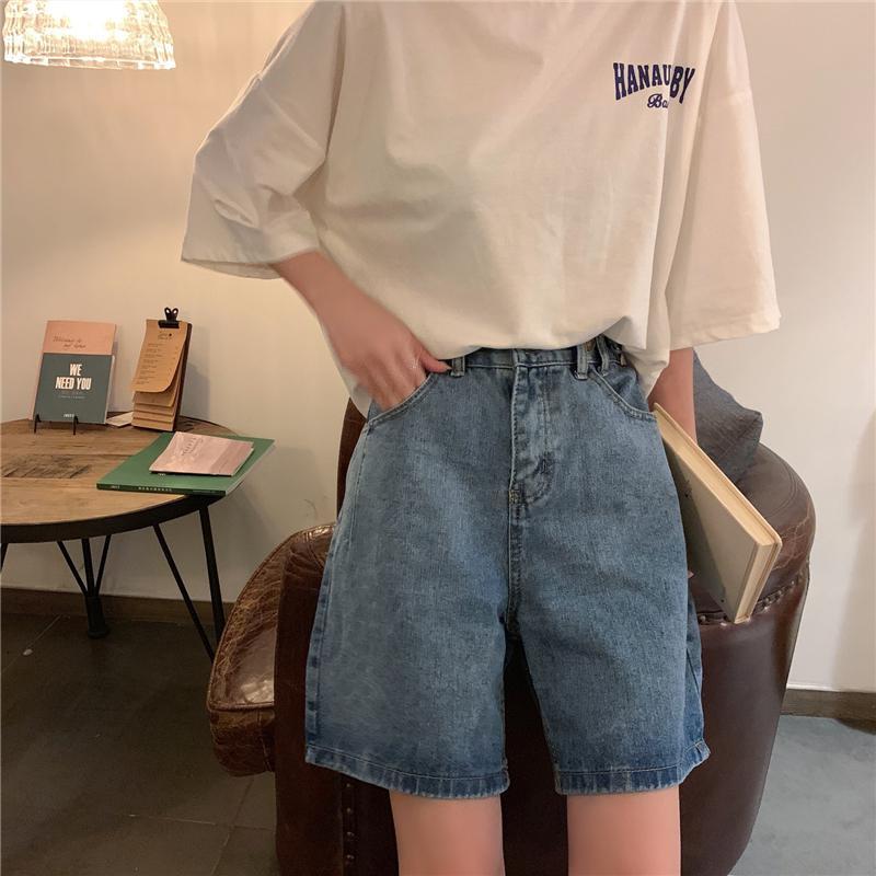 jinran Straight Shorts Women Ulzzang Summer Chic High Waist Denim Preppy Girls Streetwear All-match Leisure Stylish Women&#39;s Clothing