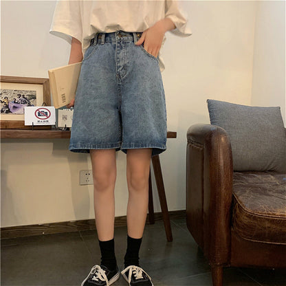 jinran Straight Shorts Women Ulzzang Summer Chic High Waist Denim Preppy Girls Streetwear All-match Leisure Stylish Women&#39;s Clothing