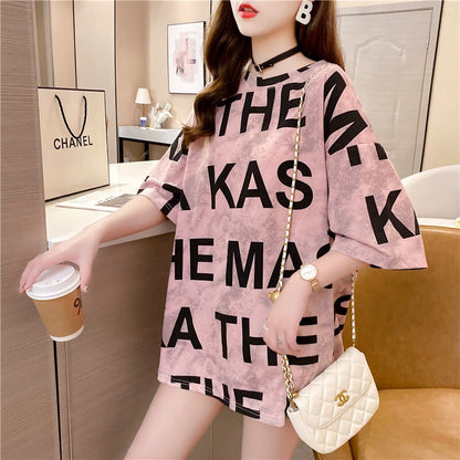 jinran Summer New Short-sleeved T-shirt Women&#39;s Mid-length Loose Top Clothes Girls Plus Size Women&#39;s Bottoming Shirt Graphic Tee 2022