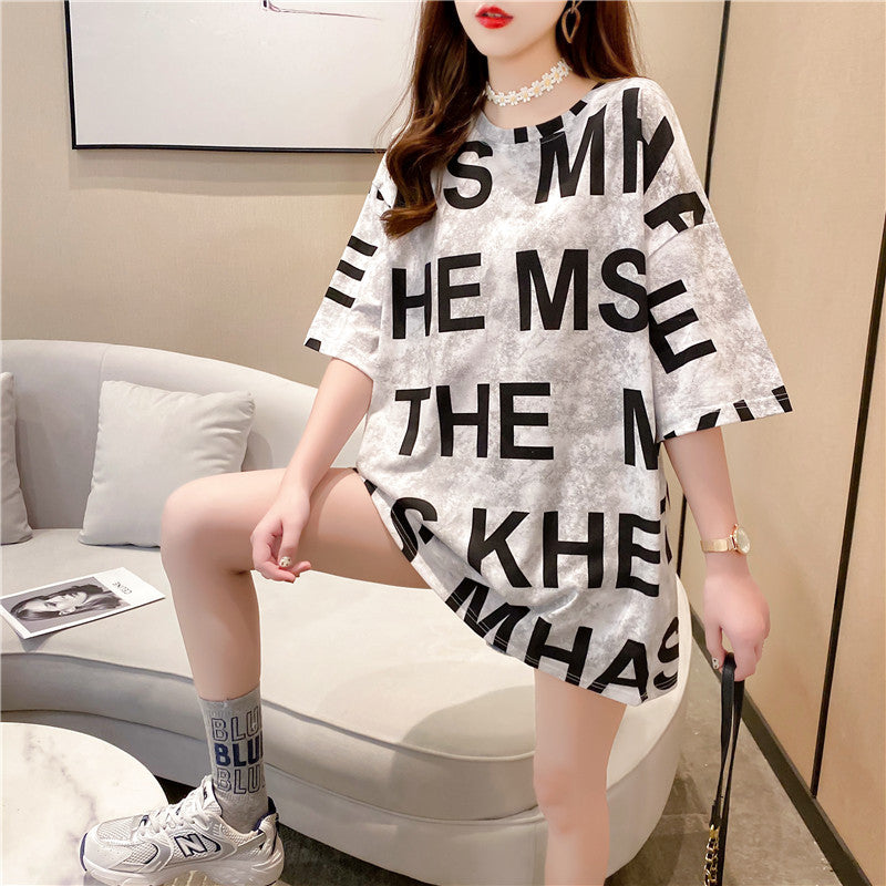 jinran Summer New Short-sleeved T-shirt Women&#39;s Mid-length Loose Top Clothes Girls Plus Size Women&#39;s Bottoming Shirt Graphic Tee 2022