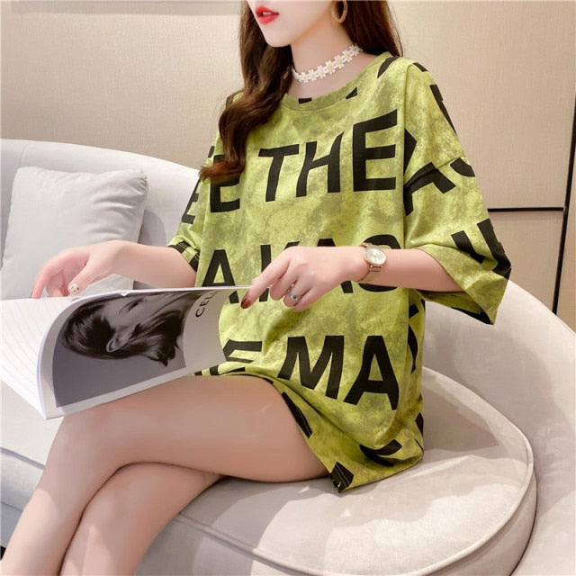 jinran Summer New Short-sleeved T-shirt Women&#39;s Mid-length Loose Top Clothes Girls Plus Size Women&#39;s Bottoming Shirt Graphic Tee 2022