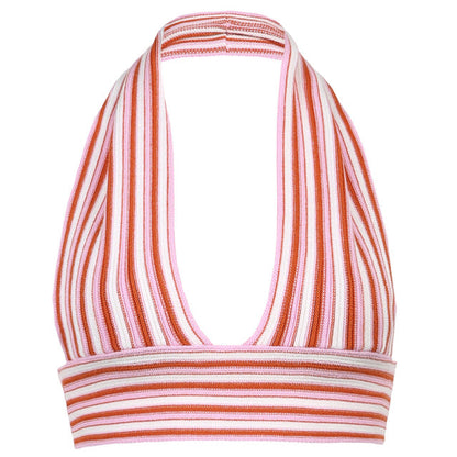 jinran Rapcopter Plaid Knitted Halter Top Cute y2k Grunge Aesthetic Corset Top Women Vintage Beach Style Crop Top Party Summer Sweats