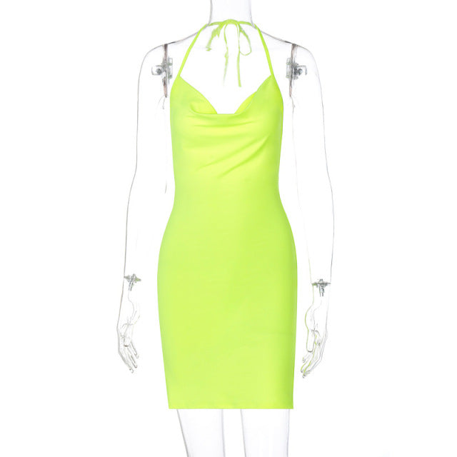 jinran Women Bodycon Dress Satin Mini Dress Summer Elegant Dresses Woman Party Night Sexy Backless Slim Fit Midi