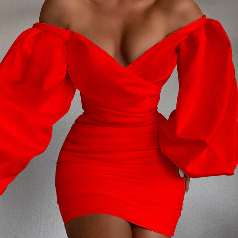 jinran Women&#39;s Clothing Dresses Dress for Women Summer Vestido Feminino White Off Shoulder Puff Long Sleeve Satin Corset Bodycon