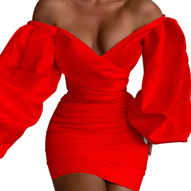 jinran Women&#39;s Clothing Dresses Dress for Women Summer Vestido Feminino White Off Shoulder Puff Long Sleeve Satin Corset Bodycon