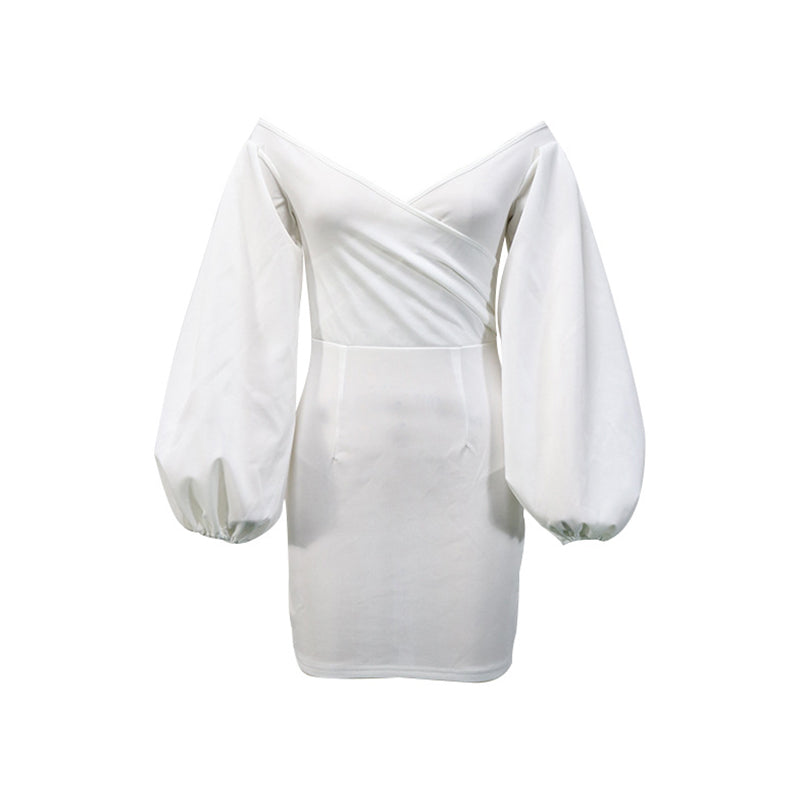 jinran Women&#39;s Clothing Dresses Dress for Women Summer Vestido Feminino White Off Shoulder Puff Long Sleeve Satin Corset Bodycon