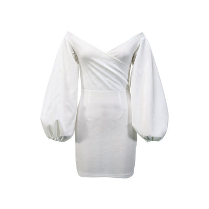 jinran Women&#39;s Clothing Dresses Dress for Women Summer Vestido Feminino White Off Shoulder Puff Long Sleeve Satin Corset Bodycon