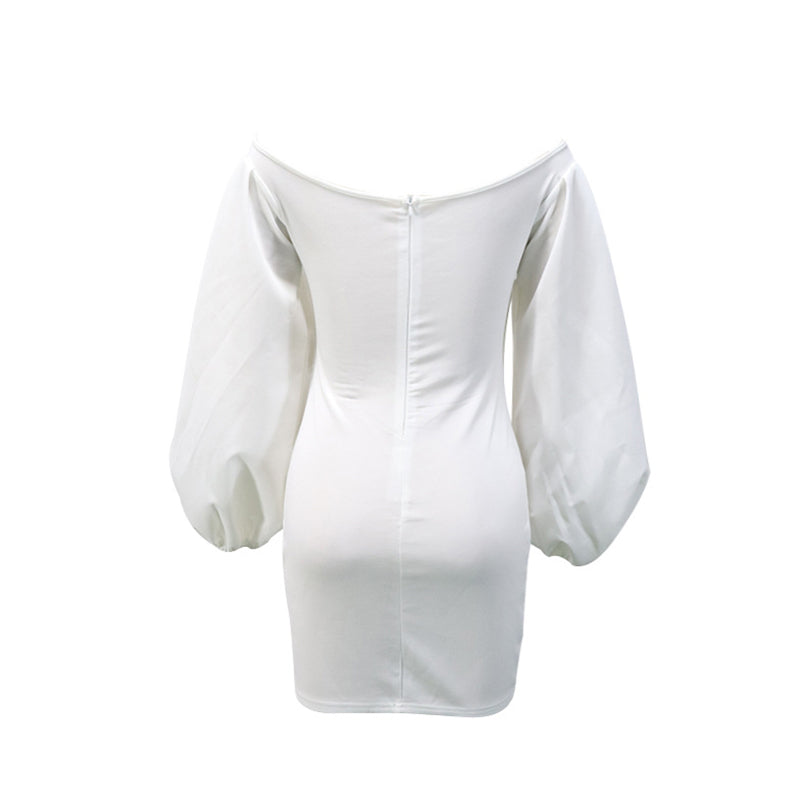jinran Women&#39;s Clothing Dresses Dress for Women Summer Vestido Feminino White Off Shoulder Puff Long Sleeve Satin Corset Bodycon