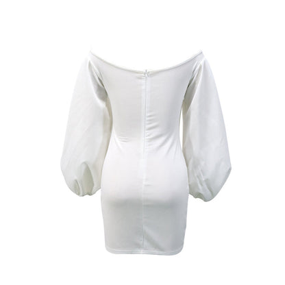 jinran Women&#39;s Clothing Dresses Dress for Women Summer Vestido Feminino White Off Shoulder Puff Long Sleeve Satin Corset Bodycon