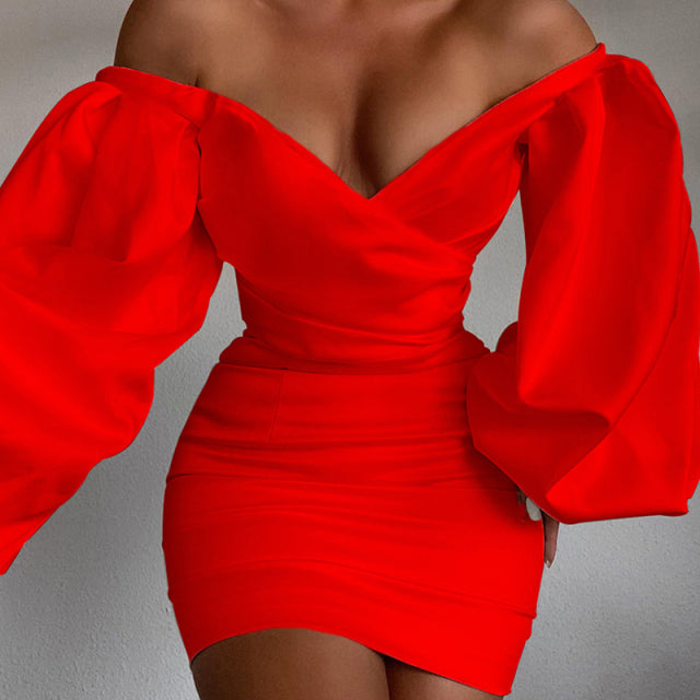 jinran Women&#39;s Clothing Dresses Dress for Women Summer Vestido Feminino White Off Shoulder Puff Long Sleeve Satin Corset Bodycon