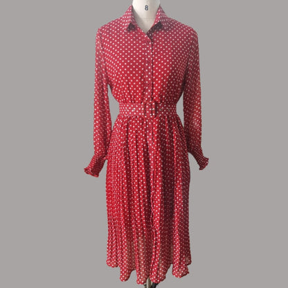 jinran Spring And Summer French Vintage Maxi Dress 2021 Sundress Ladies Long Sleeve Orange Polka Dot Chiffon Pleated Dresses Femme Robe