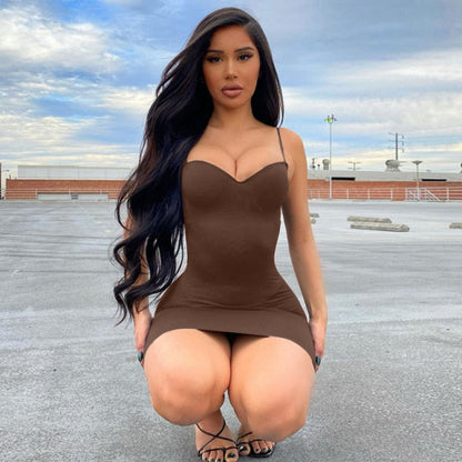 jinran Solid Women Strap Mini Dress Bodycon Sexy Streetwear Party Club Elegant 2021 Summer Clothes Basic Slim Fashion Casual