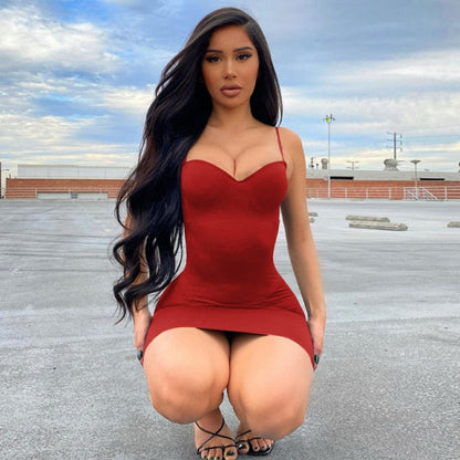 jinran Solid Women Strap Mini Dress Bodycon Sexy Streetwear Party Club Elegant 2021 Summer Clothes Basic Slim Fashion Casual