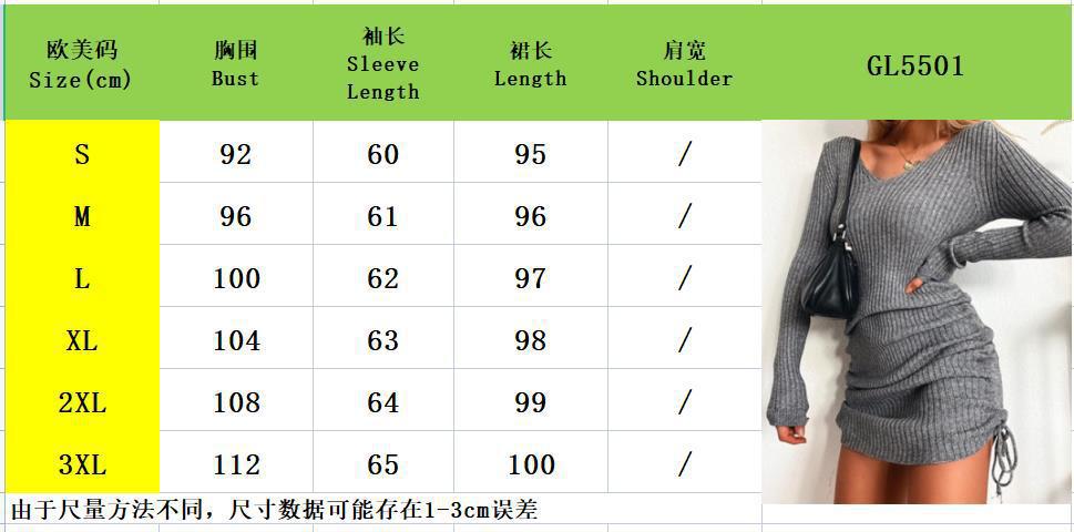 jinran Women&#39;s Dress Knitted Drawstring Sexy Mini Dress Autumn Winter Elegant Fashion V-Neck Long Sleeve Bodycon Party Dresses Female