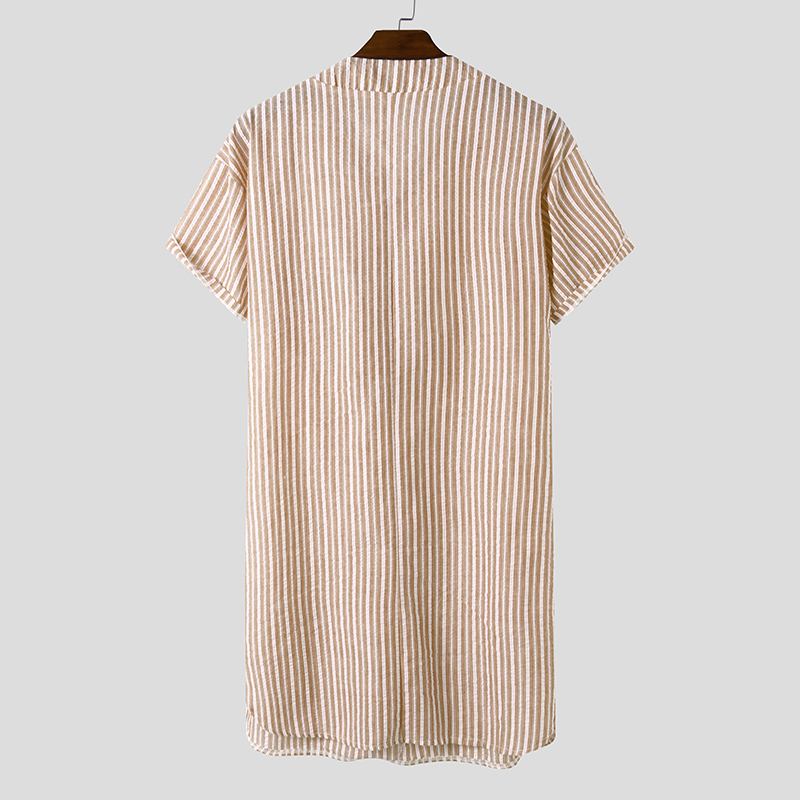 jinran Leisure Striped Homewear Men Cotton Sleepwear Summer Short Sleeve V Neck Nightgown Breathable Comfy Nightwear Plus Size