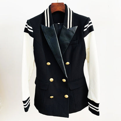 jinran New Fashion 2022 Stylish Blazer Varsity Jacket Women&#39;s Leather Sleeve Patchwork Lion Buttons Blazer