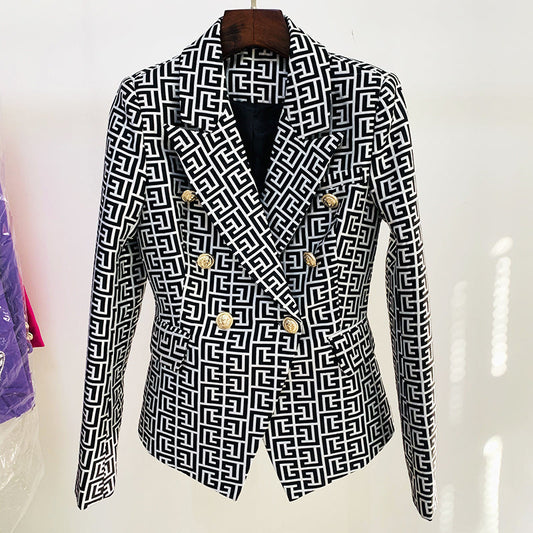 jinran HIGH STREET Newest 2022 Designer Jacket Women&#39;s Double Breasted Lion Buttons Geometrical Jacquard Blazer