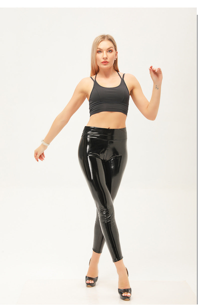 jinran New Women Mirror Leather Leggings Reflective Shiny Stretch Tighten PU Leather Pants High Waist Slim Sexy Leggings