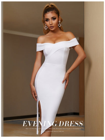 jinran 2022 New Women&#39;s Summer Off Shoulder Bandage Dress Sexy Short Sleeve Bodycon Hot Club Celebrity Evening Runway Party Dress