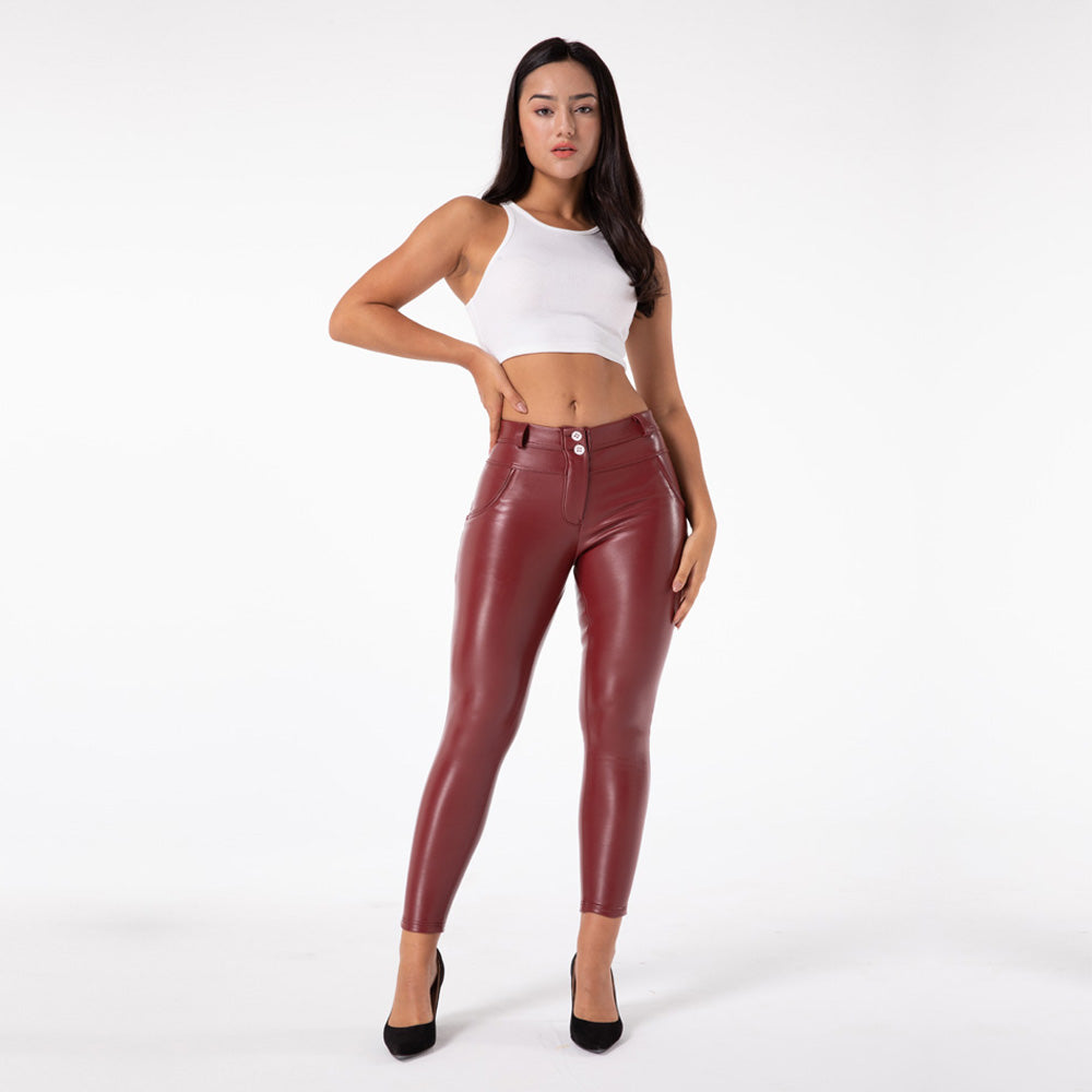 jinran Melody Exclusive Straight Trousers Patent Leather Leggings Red Pants Streetwear Women&#39;s Leather Pants Autumn Casual Pants Skinny