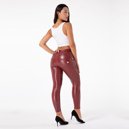 jinran Melody Exclusive Straight Trousers Patent Leather Leggings Red Pants Streetwear Women&#39;s Leather Pants Autumn Casual Pants Skinny