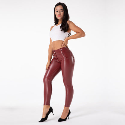 jinran Melody Exclusive Straight Trousers Patent Leather Leggings Red Pants Streetwear Women&#39;s Leather Pants Autumn Casual Pants Skinny