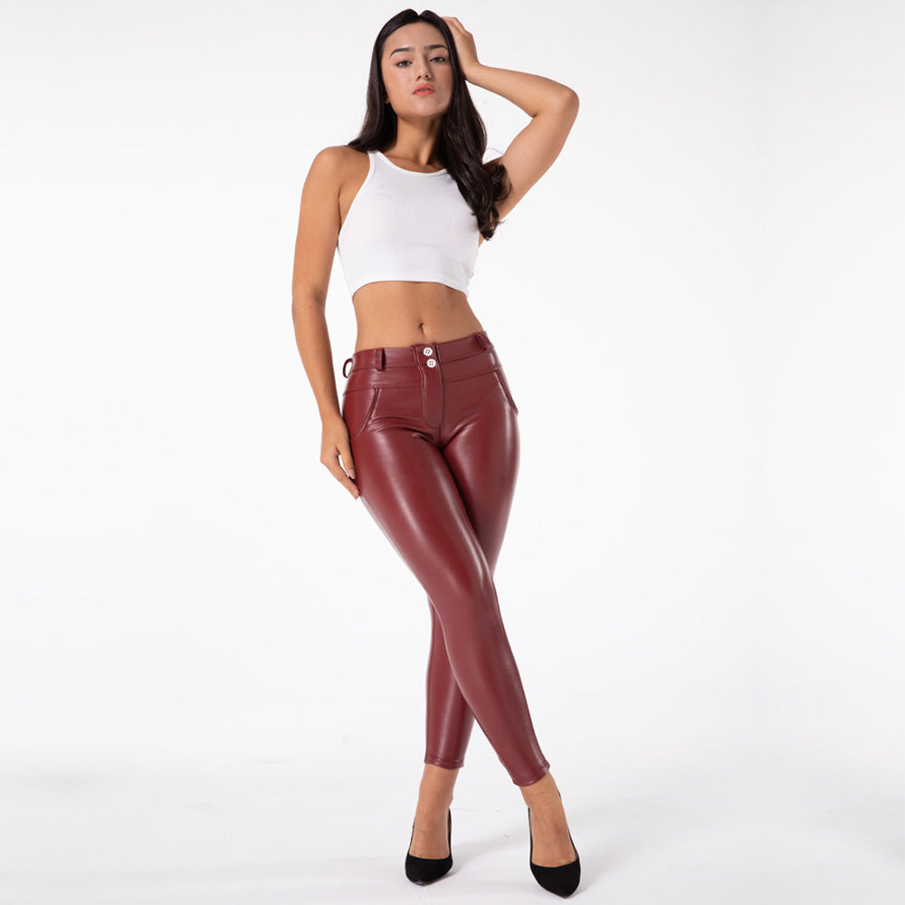 jinran Melody Exclusive Straight Trousers Patent Leather Leggings Red Pants Streetwear Women&#39;s Leather Pants Autumn Casual Pants Skinny