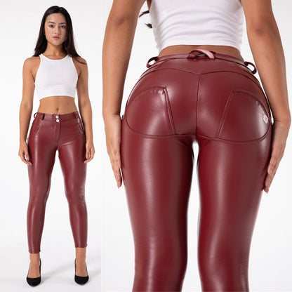 jinran Melody Exclusive Straight Trousers Patent Leather Leggings Red Pants Streetwear Women&#39;s Leather Pants Autumn Casual Pants Skinny