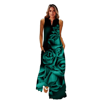 jinran Spring Summer Print Long Dress Women Beach Holiday Casual Fashion Elegant Dresses Party Sleeveless V Neck Maxi Dresses