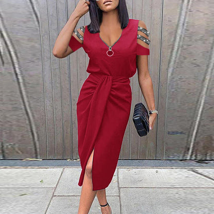 jinran Women&#39;s Summer Sexy Dress Hollow Out Long-sleeve Bodycon Waist Party Dress 2022 Woman Casual Fashion V-neck Party Dresses