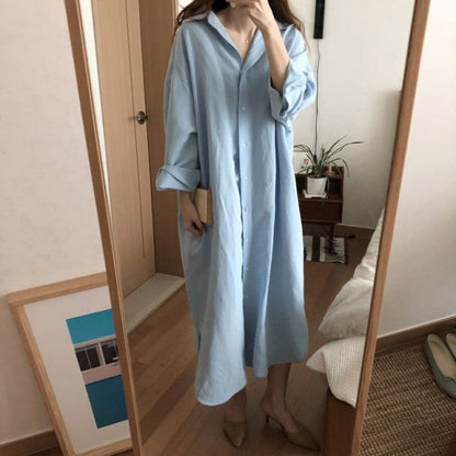 jinran S-2XL Cotton New Summer Shirt Dress Pink Evening Vintage Dress Party Oversize Long Beach Women Dresses Loose Robe Vestido pure